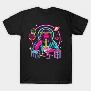 RAMEN JESUS PLANETS STARS RETRO 80'S NEON VIBE T-Shirt